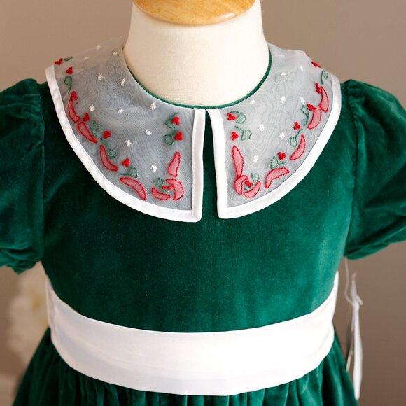 Strasburg Green Dress Cotton Velvet Organza Collar Satin Sash Size 5 NWT - Picture 3 of 6